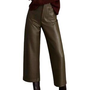 Anthropologie Plus Size 24W Colette Cropped Wide Leg Faux Leather‎ Pants NWT